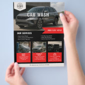 Car Wash Rental Business Zwart Rood Flyer (Hand)