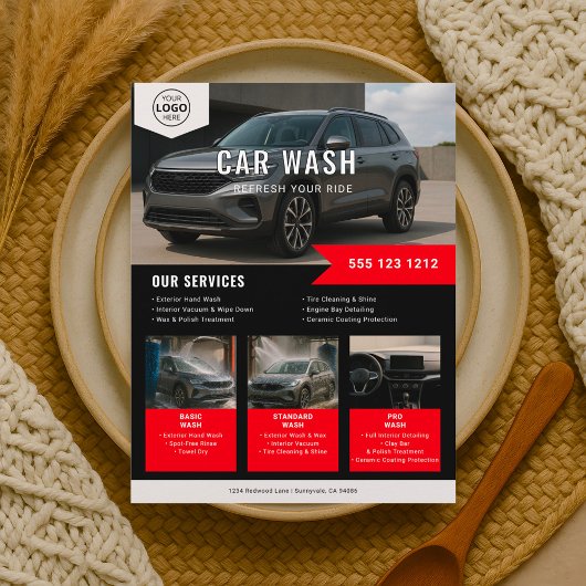 Car Wash Rental Business Zwart Rood Flyer