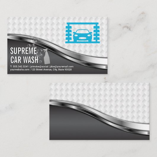 Car Wash Service Metallic White Mesh Visitekaartje (Voorkant / Achterkant)