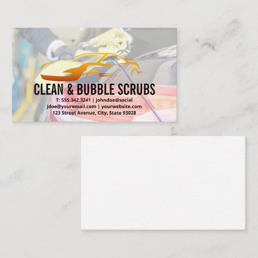 Car Wash Soap Bubbles Logo | Automatische services Visitekaartje (Voorkant / Achterkant)