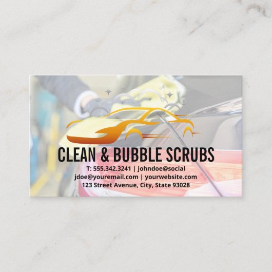 Car Wash Soap Bubbles Logo | Automatische services Visitekaartje (Voorkant)