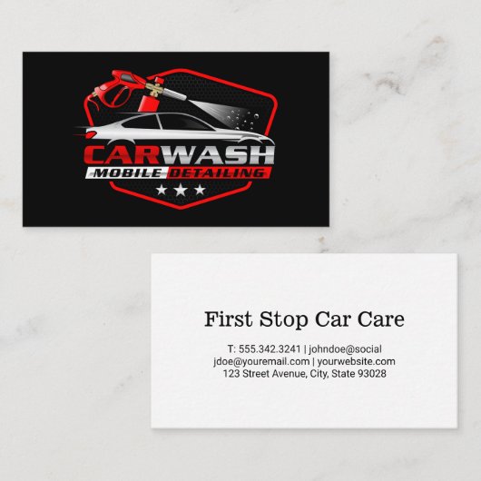 Car Wash Spray Logo | Auto Cleaning Care Visitekaartje (Voorkant / Achterkant)