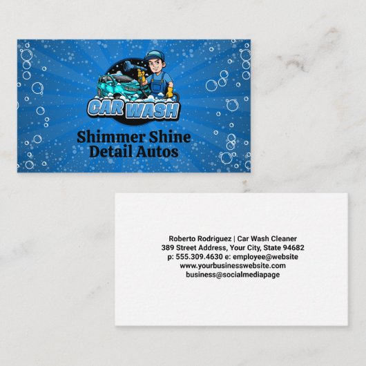 Car Wash Worker Cleaning | Automatische details Visitekaartje (Voorkant / Achterkant)