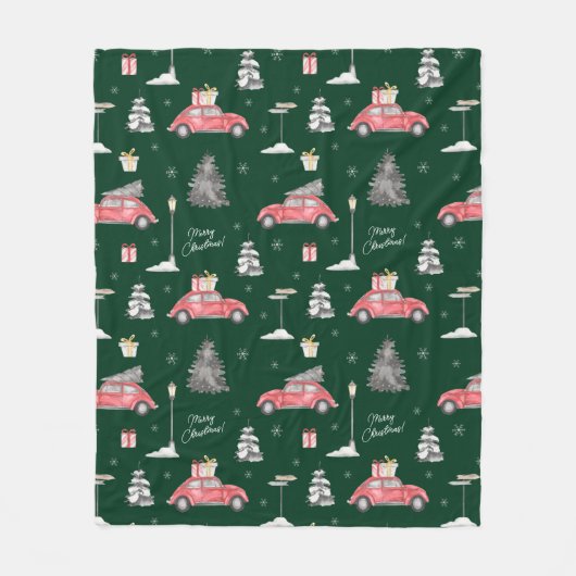 Car Winter Pattern Merry kerst Green medium Fleece Deken (Voorkant)