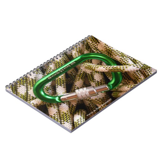 Carabiner en Notitieboek van de klimloop (Linkerzijde)