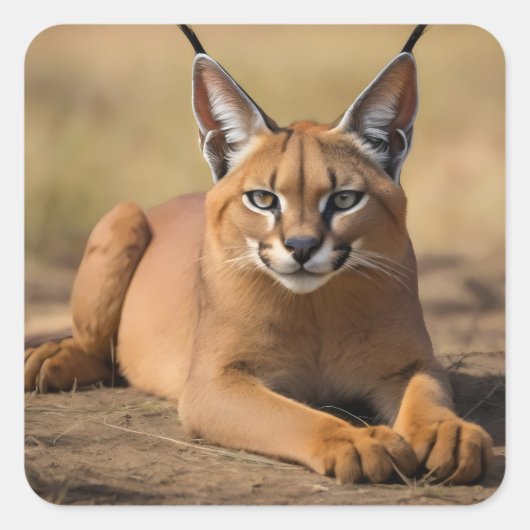 Caracal op savanne vierkante sticker (Voorkant)