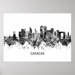 Caracas Venezuela Skyline BW Poster