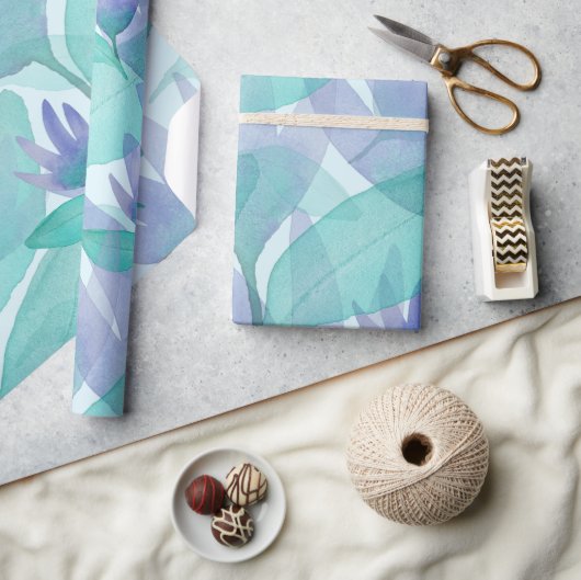 Caraïben Blauwe Waterverf Wonder Flowers Cadeaupapier (Crafts)