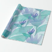 Caraïben Blauwe Waterverf Wonder Flowers Cadeaupapier (Uitgerold)