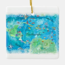 Caraïben Cruvel Poster Map Antilles West Keramisch Ornament
