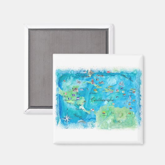 Caraïben Cruvel Poster Map Antilles West Magneet (Voorkant / Achterkant)