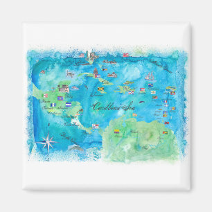 Caraïben Cruvel Poster Map Antilles West Magneet
