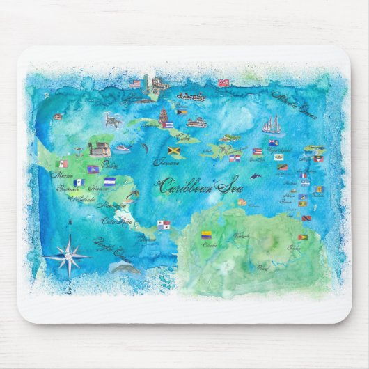 Caraïben Cruvel Poster Map Antilles West Muismat (Voorkant)