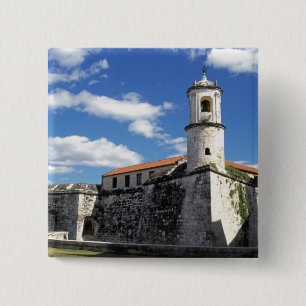 Caraïben, Cuba, Havana. Old Havana, Castillo Vierkante Button 5,1 Cm
