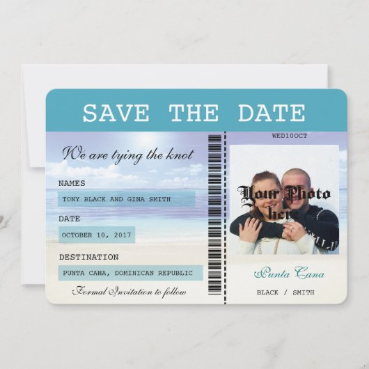 Caraïben Dreamweaver Boarding Pass Save the Date (Voorkant)