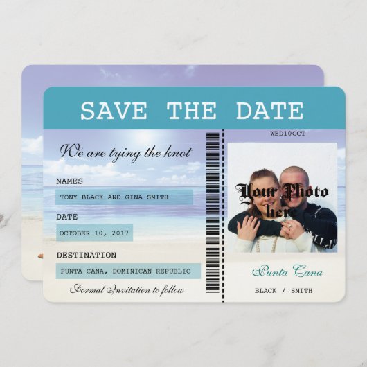 Caraïben Dreamweaver Boarding Pass Save the Date (Voorkant / Achterkant)