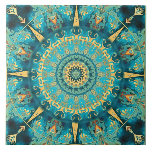Caraïben Gold Mandala Ceramic Tile Tegeltje (Voorkant)
