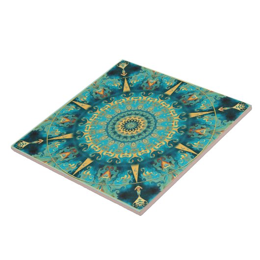 Caraïben Gold Mandala Ceramic Tile Tegeltje (Zijkant)