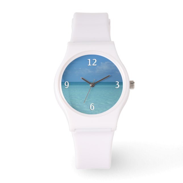Caraïben Horizon Tropical Turquoise Blue Horloge (Voorkant)