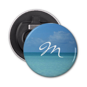 Caraïben Horizon Tropical Turquoise Blue Monogram Button Flesopener