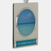Caraïben Horizon Tropical Turquoise Blue Verzilverd Banner Ornament (Rechts)