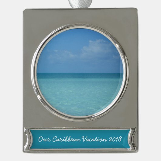 Caraïben Horizon Tropical Turquoise Blue Verzilverd Banner Ornament (Voorkant)