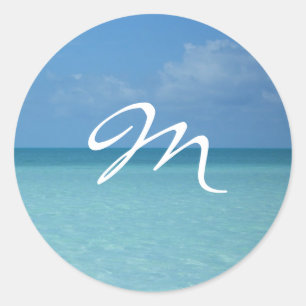 Caraïben Horizon Turquoise Blue Monogram Ronde Sticker