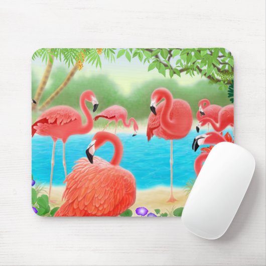 Caraïben Pink Flamingos Mousepad Muismat (Met muis)