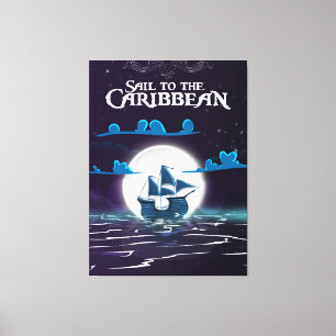 Caraïben Pirate Cartoon Travel print. Canvas Afdruk