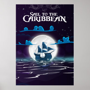 Caraïben Pirate Cartoon Travel print. Poster