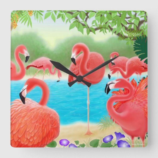 Caraïben roze flamingo Birds Wall klok (Voorkant)