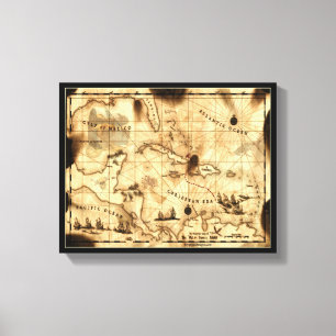 Caraïben — Treasure Map Canvas Afdruk