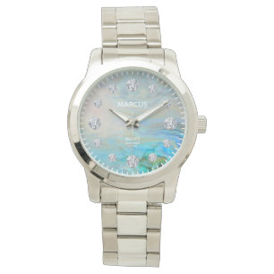 Caraïbisch blauw diamant - Aangepast Horloge