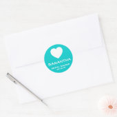 Caraïbisch blauw en wit Heart voor zeehonden Ronde Sticker (Envelop)