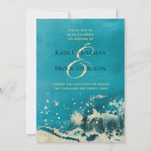 Caraïbisch blauw Zee gouden kust Moderne bruiloft Kaart (Voorkant)