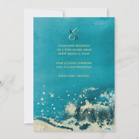 Caraïbisch blauw Zee gouden kust Moderne bruiloft Kaart (Achterkant)