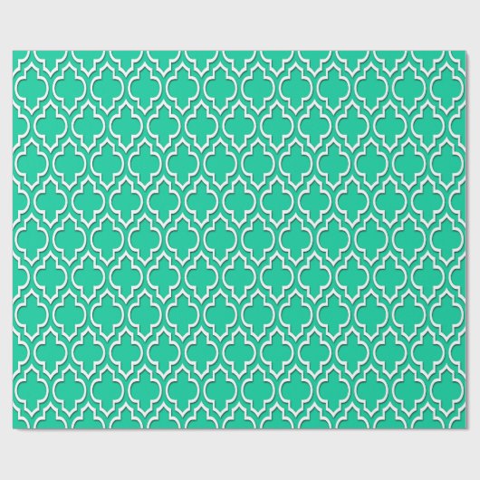 Caraïbisch Groen Wit XL Marokkaans Quatrefoil #7DS Cadeaupapier (Vlak)