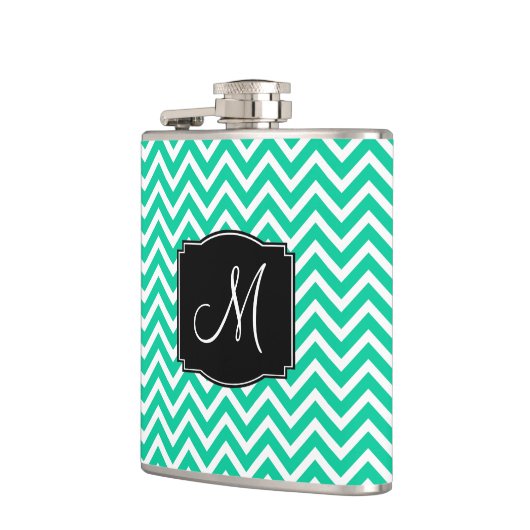 Caraïbisch Groene Chevron Pattern met Monogram Heupfles (Links)