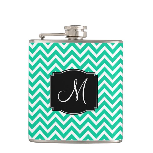 Caraïbisch Groene Chevron Pattern met Monogram Heupfles (Voorkant)