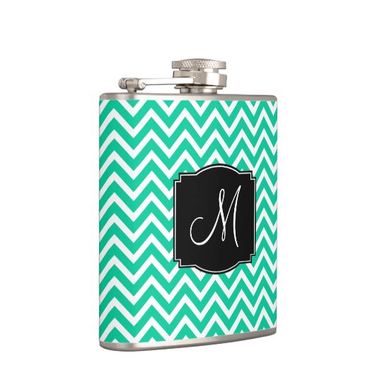 Caraïbisch Groene Chevron Pattern met Monogram Heupfles (Rechts)