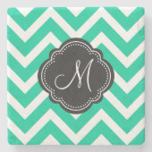 Caraïbisch Groene Chevron Pattern met Monogram Stenen Onderzetter (Voorkant)