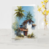 Caraïbisch huis in Waterverf Kaart (Gele Bloem)