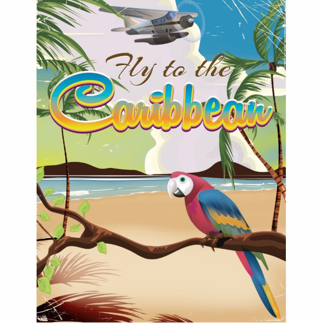 Caraïbisch  poster van Tropisch eiland Parrot Staand Fotobeeldje (Voorkant)