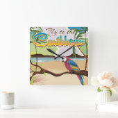 Caraïbisch  poster van Tropisch eiland Parrot Vierkante Klok (Huis)