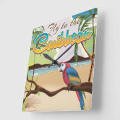 Caraïbisch  poster van Tropisch eiland Parrot Vierkante Klok (Hoek)