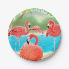Caraïbisch roze flamingo Vogelpapieren Borden Papieren Bordje