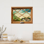 Caraïbisch strand - Groen Zee Uitzicht Faux Fake W Poster (Keuken)