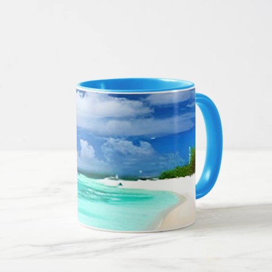 Caraïbisch strand met Deep Blue Summer Sky Mok (Voorkant rechts)
