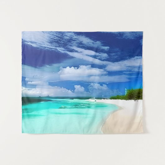 Caraïbisch strand met Deep Blue Summer Sky Wandkleed (Voorkant (horizontaal))