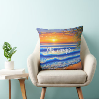 Caraïbisch Sunset met persoonlijke naam Kussen